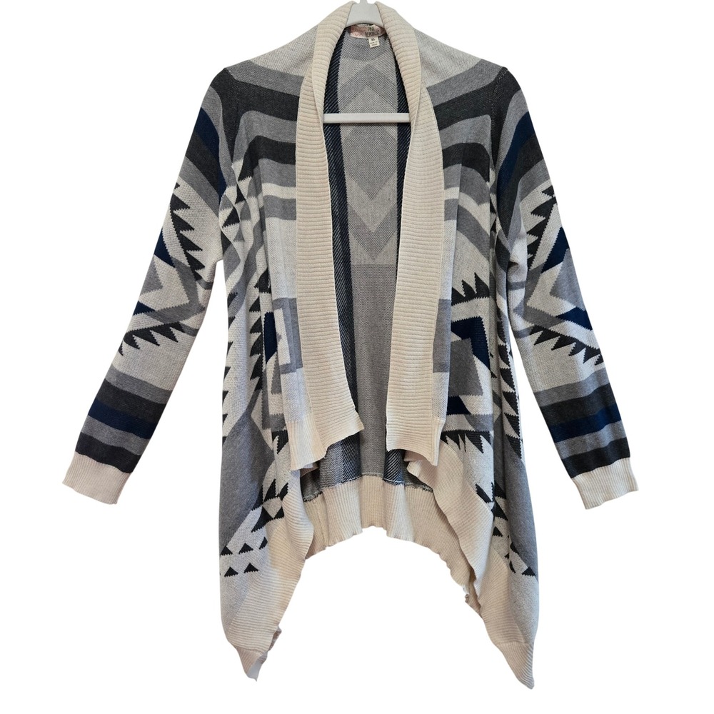 Pink Republic Womens XL Southwestern Geometric Open Front Draped Cardigan Grey